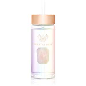 Crystallove Straw Water Bottle Kulacs szívószállal Hologram - Rose Quartz 400 ml-ár