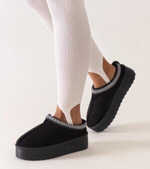 D/CEO Black slippers with fur insulated Valle