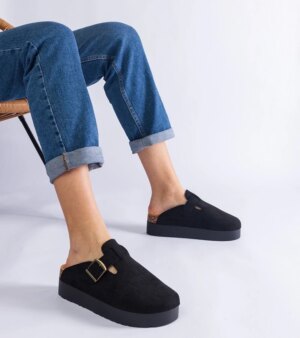 D/CEO Black slippers with fur insulated Valle