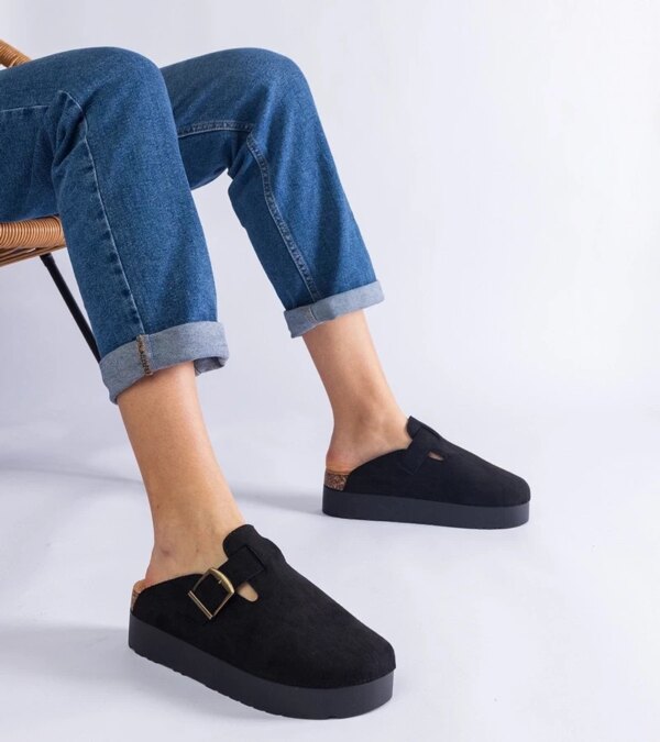 D/CEO Black slippers with fur insulated Valle