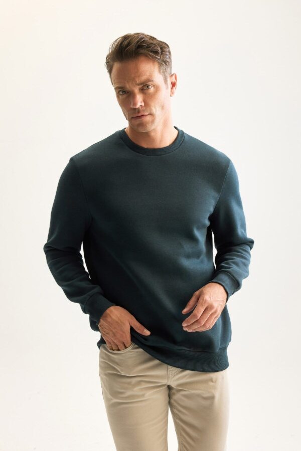 DEFACTO 3 Thread Cotton Raised Polar Fleece Regular Fit Crew Neck Thick Sweatshirt