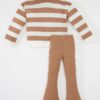 DEFACTO Baby Girl 2-Piece Set Polo Collar Striped Sweatshirt Elastic Waist Bell-bottomed Leggings