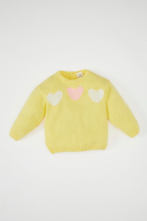 DEFACTO Baby Girl Heart Patterned Crew Neck Knitted Sweater