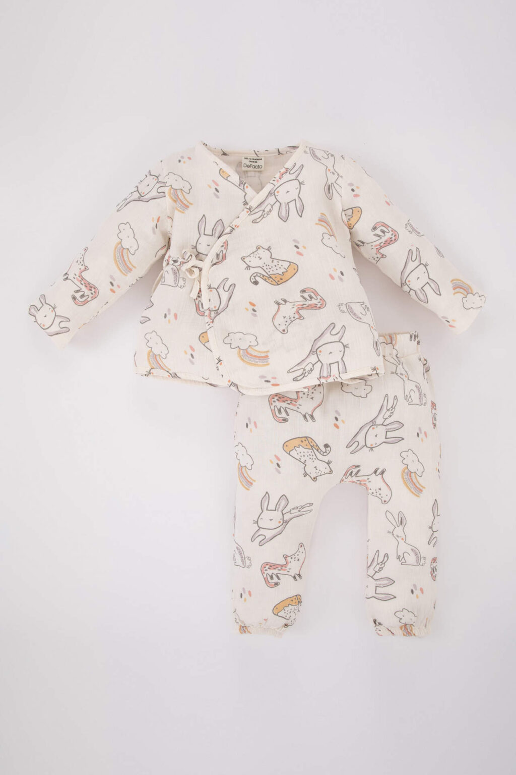 DEFACTO Baby Girl Patterned Long Sleeve Top Bottom Muslin 2-piece Set