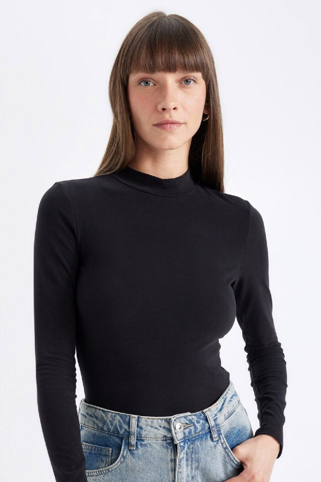DEFACTO Black Slim Fit Slim Fit Half Turtleneck Casual Basic Plain Long Sleeve T-Shirt