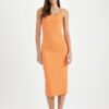 DEFACTO Bodycon Fitted Basic Plain Square Neck Ribbed Camisole Sleeveless Midi Dress