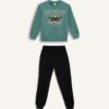 DEFACTO Boy 2-Piece Set Crew Neck Printed Thick Sweatshirt Elastic Waist Tracksuit Bottoms
