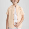 DEFACTO Boy Straight Collar Linen Look Short Sleeve Shirt
