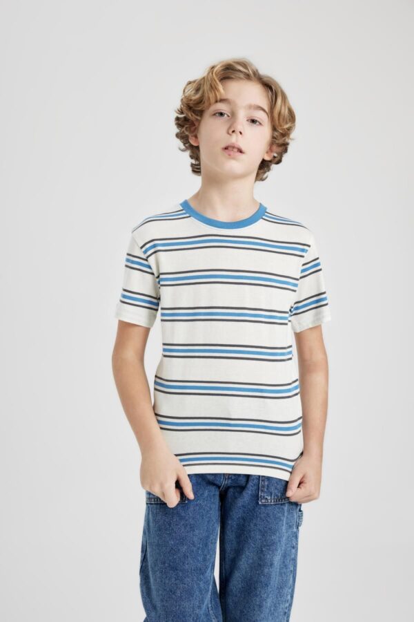 DEFACTO Boys' Crew Neck Striped Short Sleeve T-Shirt