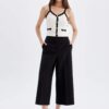 DEFACTO Classic Chino Pants Culotte Black Basic Plain Normal Waist Pocket Wide Leg