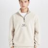 DEFACTO Comfort Regular Fit Casual Fit Stand Collar Printed Fleece Sweatshirt