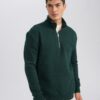 DEFACTO Comfort Regular Fit Casual Pattern Stand Collar Zippered Thick Basic Plain Sweatshirt