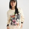 DEFACTO Coool Oversize Wide Pattern Crew Neck Back Printed Thick Fabric Sweatshirt