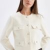 DEFACTO Crop Crew Neck Button-Down Blazer Jacket