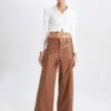 DEFACTO Culotte Crop Faux Leather Pants High Waist Wide Leg