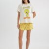 DEFACTO Fall In Love Looney Tunes Pajama Set Short Sleeve Top Shorts Elastic Waist Bottom