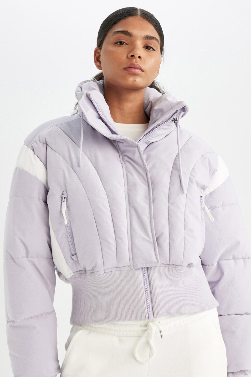 DEFACTO Fit Warm Jacket Water Repellent Windproof Puffer Crop Hidden Hooded Zippered Pocket