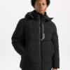 DEFACTO Fit Water Repellent Puffer Jacket Slim Fit Slim Cut Hooded Zippered Pocket
