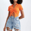 DEFACTO Fitted Polo Neck Short Sleeve Crop T-Shirt