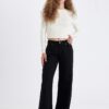 DEFACTO Gabardine Black Pants Wide Leg Wide Leg Regular Waist Plain Basic