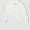 DEFACTO Girl Oversize Wide Pattern Polo Collar Buttoned Sweatshirt