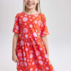 DEFACTO Girl Patterned Short Sleeve Combed Cotton Dress