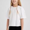 DEFACTO Girl Short Sleeve White Basic T-Shirt