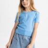 DEFACTO Girl Slim Fit Crew Neck Ribbon Basic Short Sleeve T-Shirt