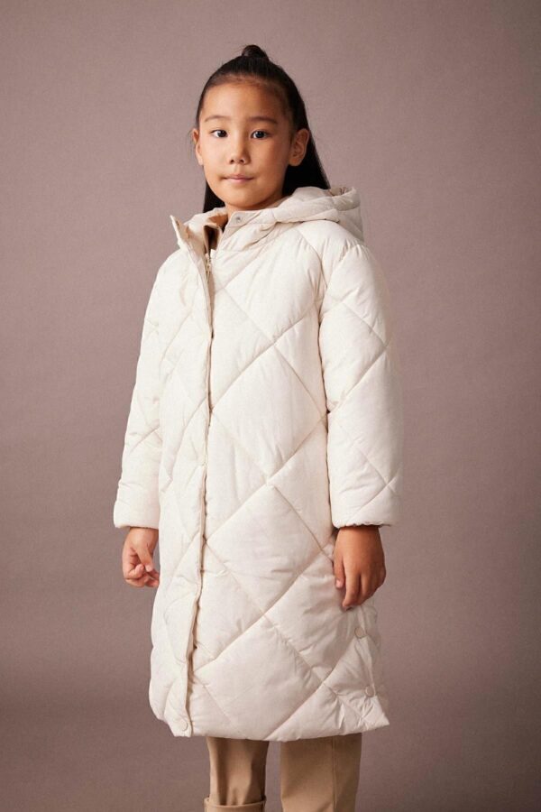 DEFACTO Girl's Water Repellent Hooded Quilted Long Coat