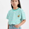 DEFACTO Girl's Crew Neck Striped Short Sleeve T-Shirt