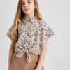 DEFACTO Girls' Crop Short Sleeve Patterned Shirt B5064a824sm