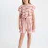 DEFACTO Girl's Striped Short Sleeve Jumpsuit