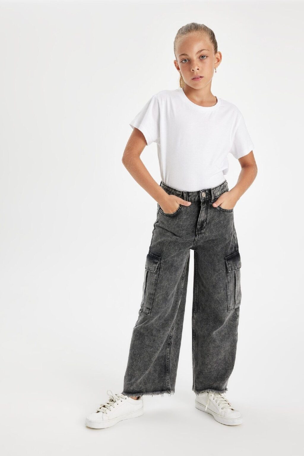 DEFACTO Girls Wide Leg Cargo Pocket Wide Leg Jeans