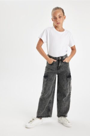 DEFACTO Girls Wide Leg Cargo Pocket Wide Leg Jeans