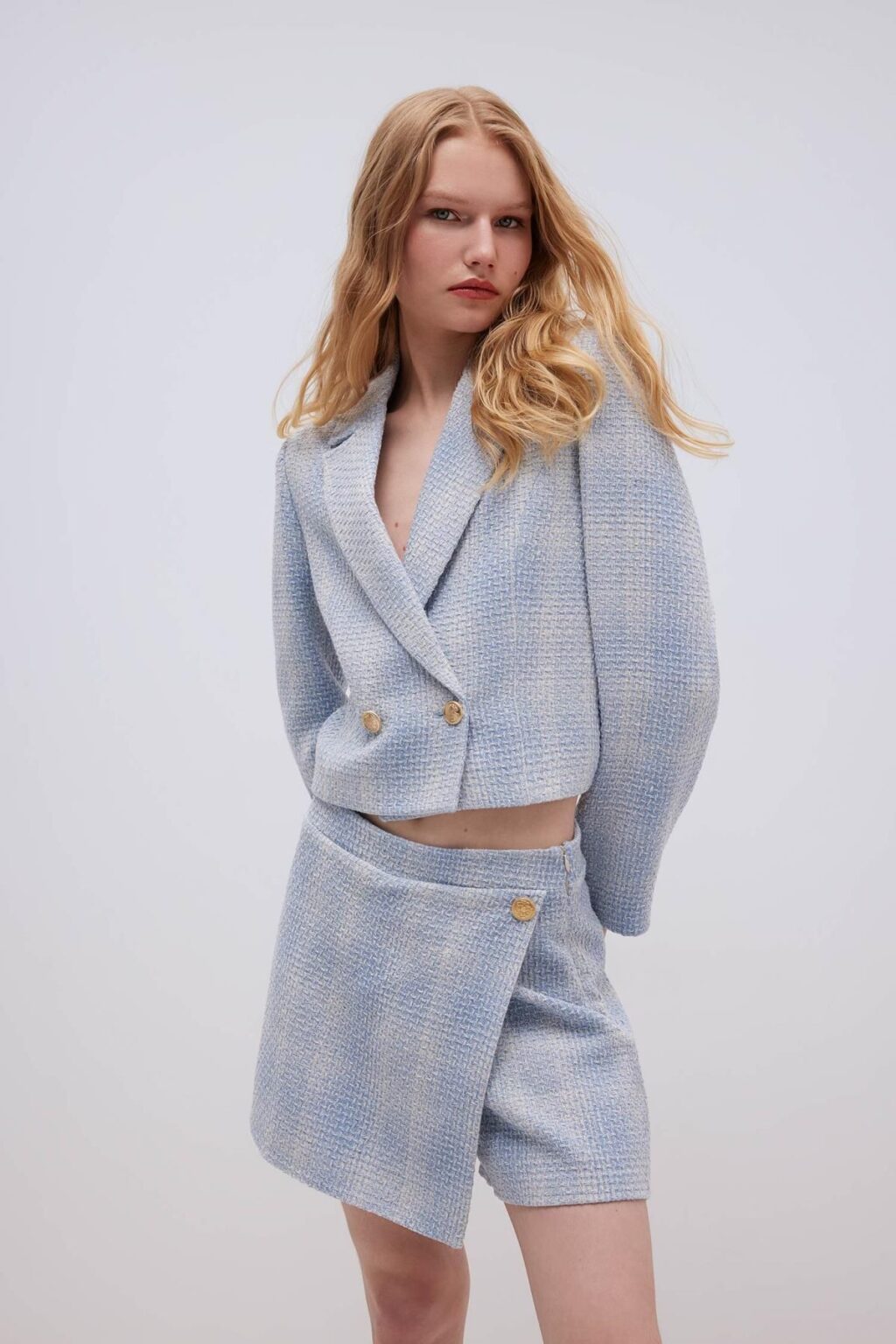DEFACTO Jacket Collar Buttoned Tweed Short Blazer Jacket