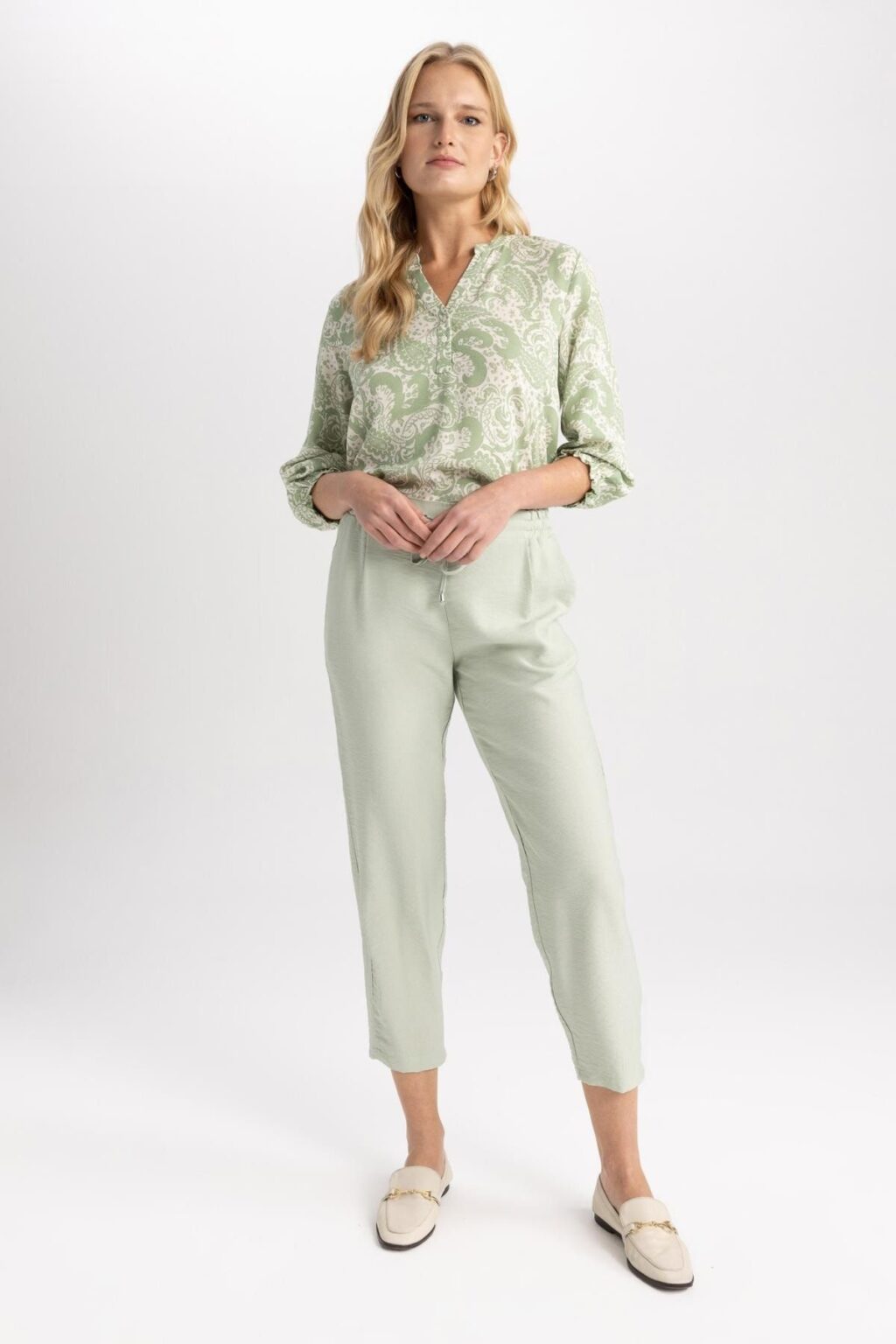 DEFACTO Jogger Pocket Straight Leg High Waist Linen Look Trousers