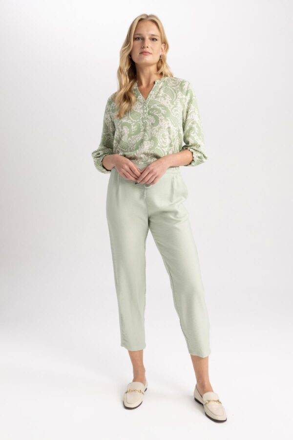 DEFACTO Jogger Pocket Straight Leg High Waist Linen Look Trousers
