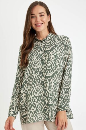 DEFACTO Loose Fit Shirt Collar Patterned Long Sleeve Shirt Tunic