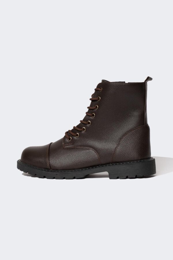 DEFACTO Men's Lace-Up and Zippered High-Sole Faux Leather Boots