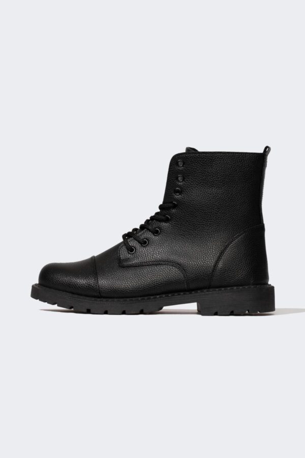 DEFACTO Men's Lace-Up and Zippered High-Sole Faux Leather Boots