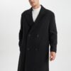 DEFACTO Men's Black Regular Fit Lined Buttoned Pocket Cashmere Coat Parka