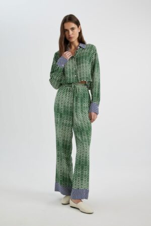 DEFACTO Moroccan Trousers Wide Leg Wide Leg Patterned High Waist Long Length