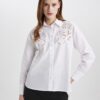 DEFACTO Oversize Fit Perforated Poplin Long Sleeve White Shirt