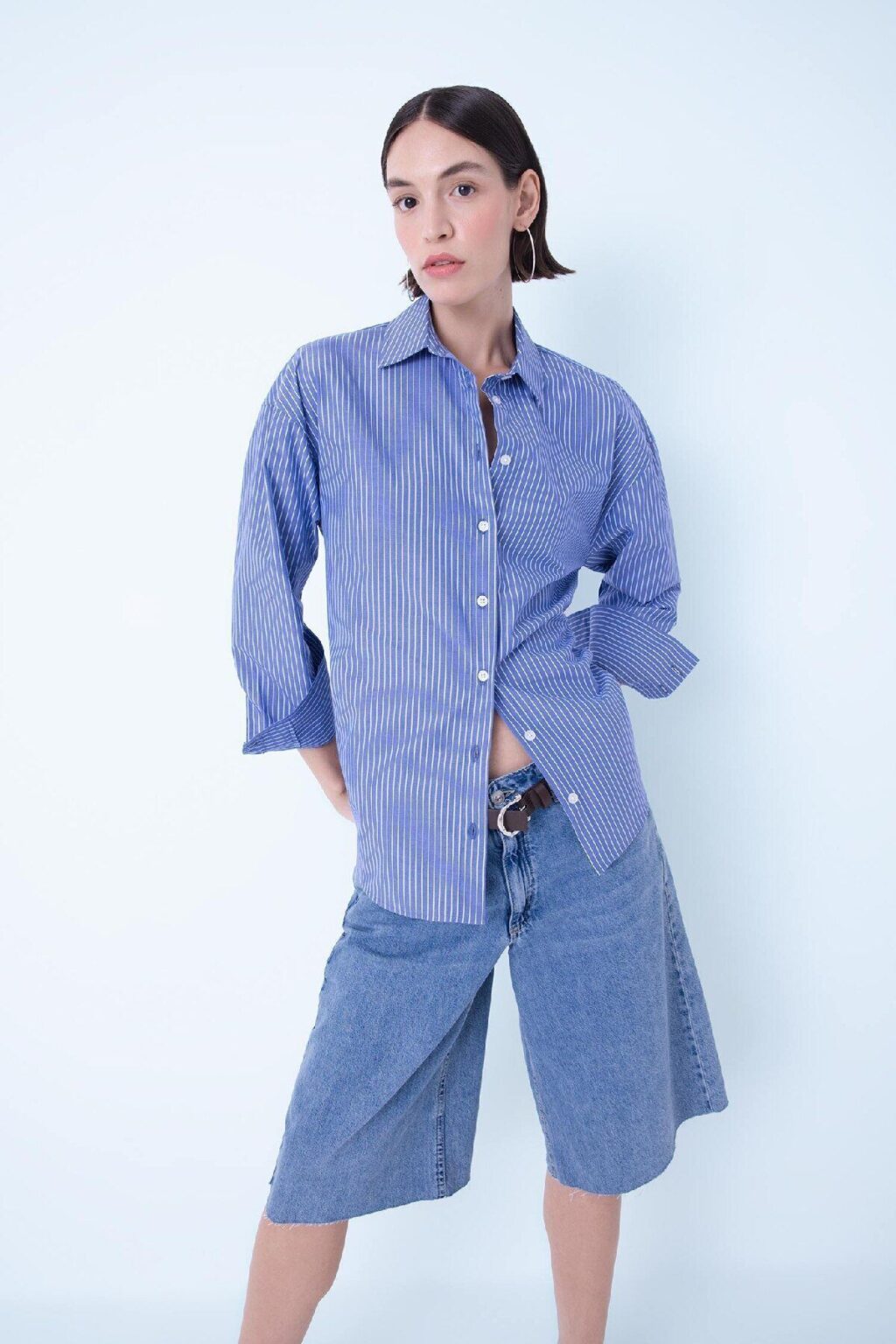 DEFACTO Oversize Wide Fit Striped Poplin Long Sleeve Shirt