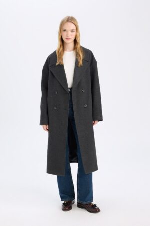 DEFACTO Oversize Wide Mold Jacket Collar Buttoned Long Cashmere Coat