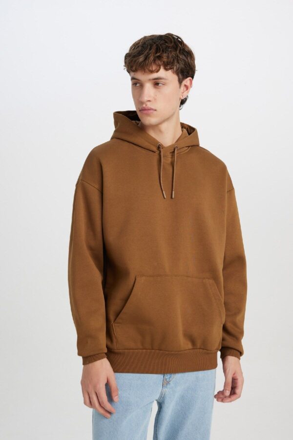 DEFACTO Oversize Wide Pattern Hooded Kangaroo Pocket Basic Plain Sweatshirt