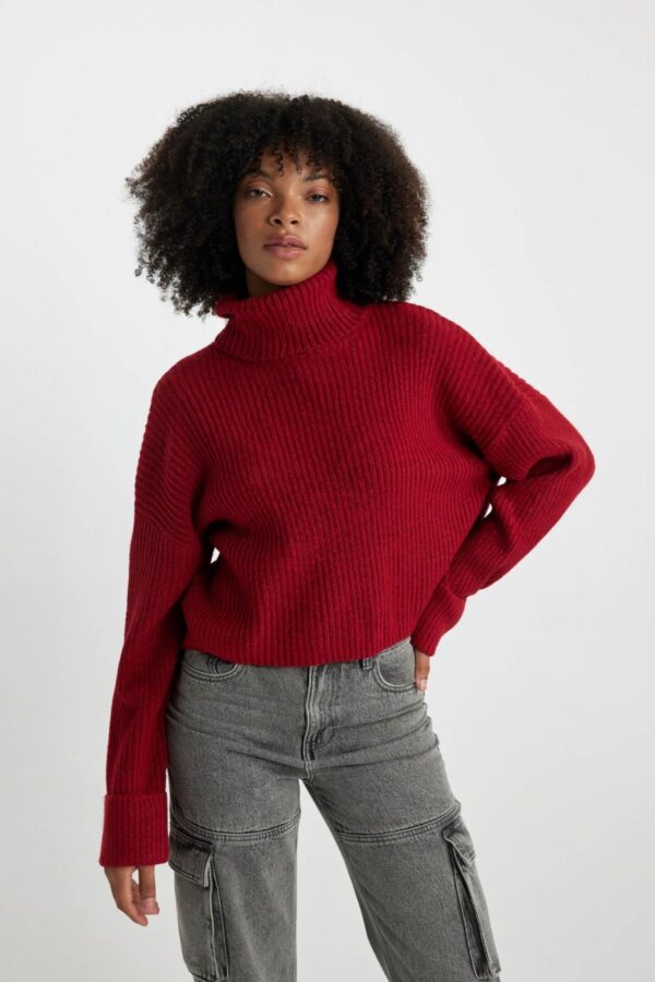 DEFACTO Oversize Wide Pattern Red Turtleneck Knitwear Sweater