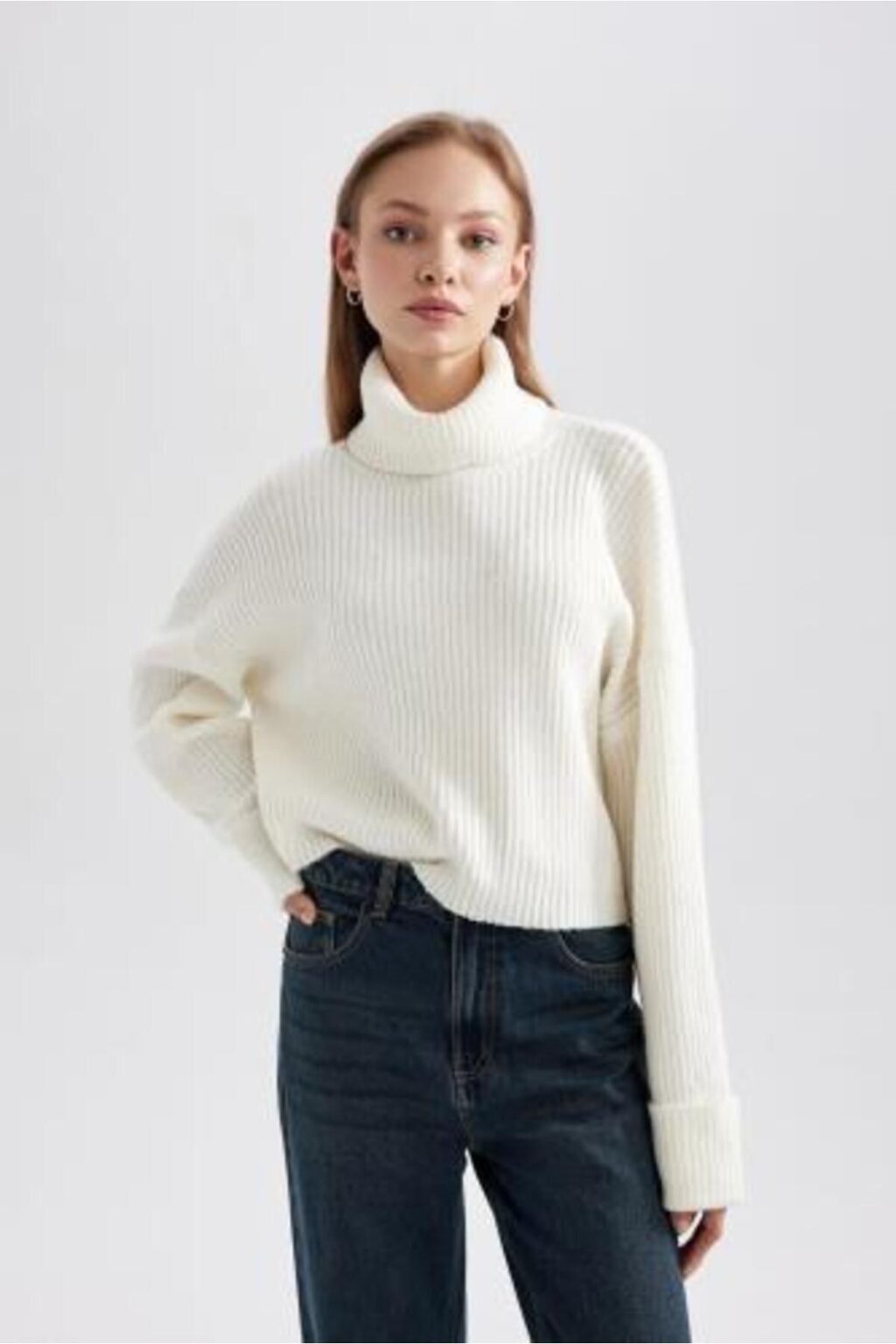 DEFACTO Oversize Wide Pattern Turtleneck Knitwear Sweater