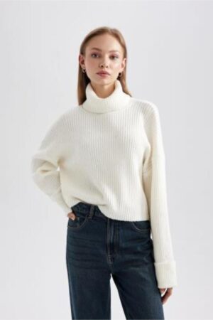 DEFACTO Oversize Wide Pattern Turtleneck Knitwear Sweater