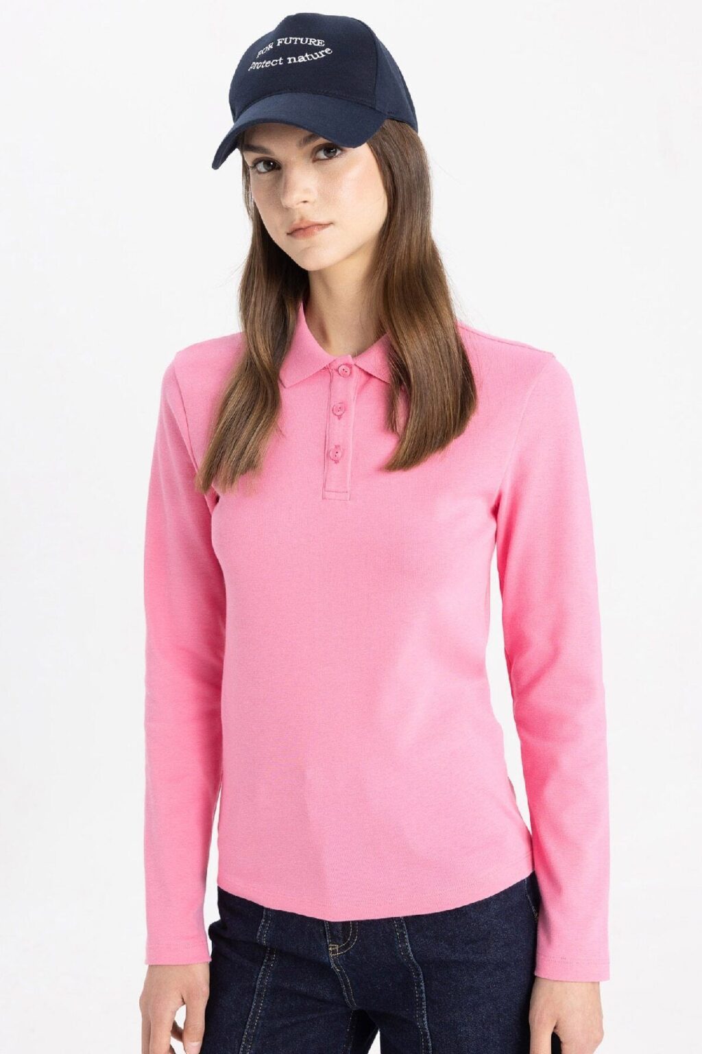 DEFACTO Polo Collar Basic Plain Long Sleeve T-Shirt Tunic